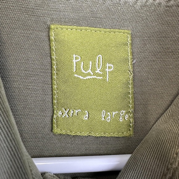 Pulp Shirt Womens XL Olive‎ Green Lyocell Tencel Button Front Boxy 3/4 Sleeve - Picture 12 of 14